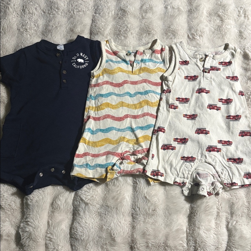 Old Navy Baby Rompers, Two Cream and One Navy. Size 18-24m